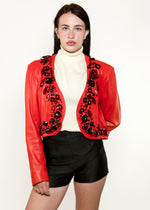 Load image into Gallery viewer, Yves Saint Laurent 1990 Glass Bead Leather Cropped Jacket
