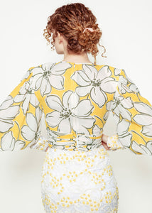 Galanos Yellow/White sequin Floral Cocktail Dress