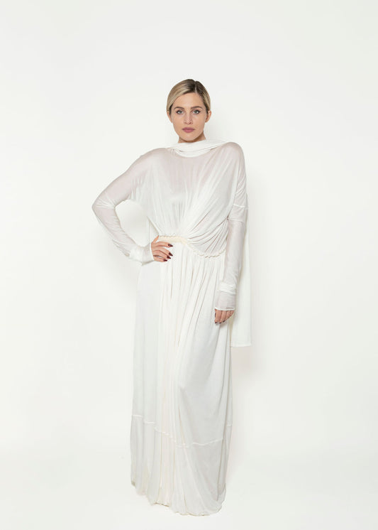 Jil Sander Spring 2020 Silk White Gown front view