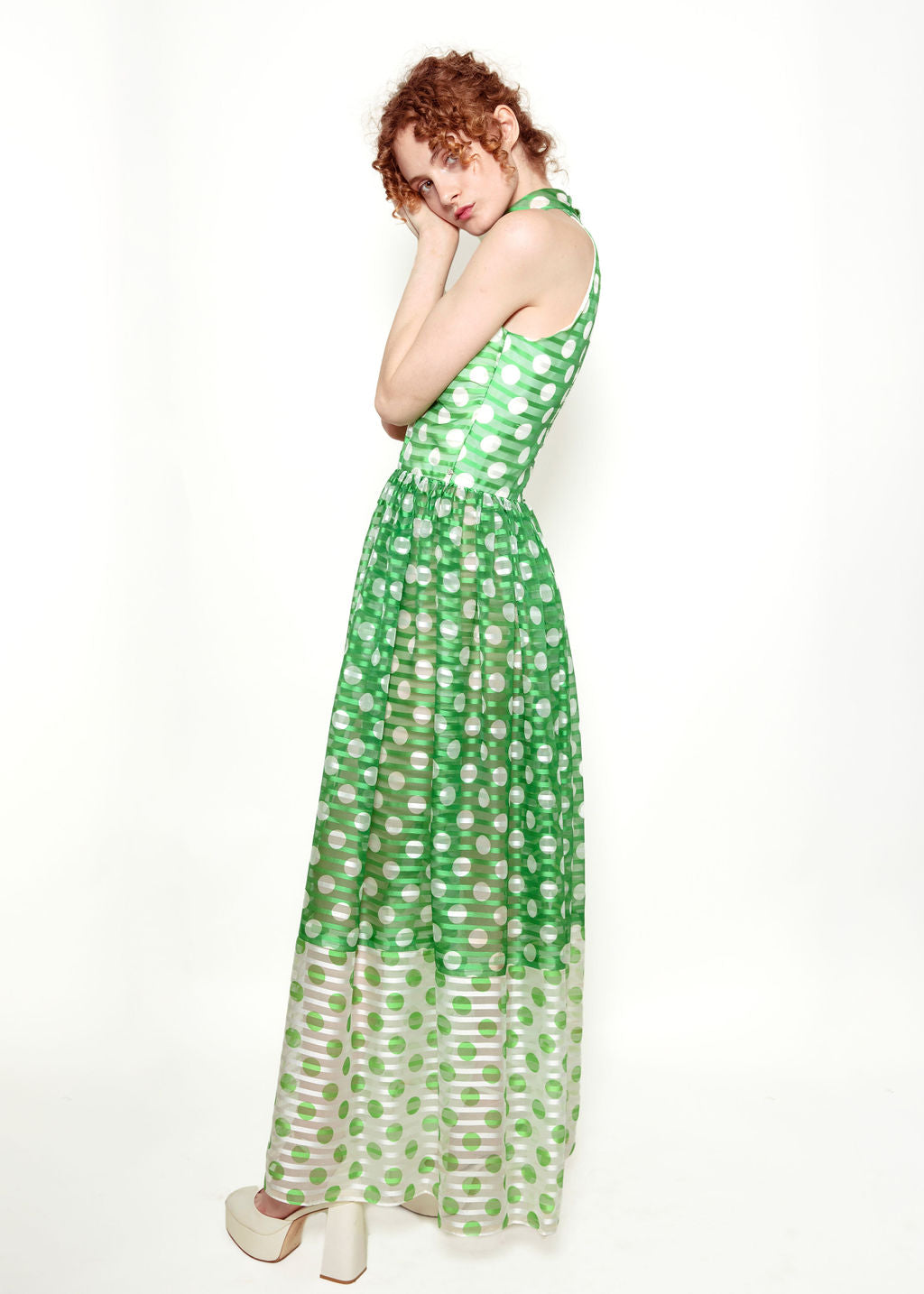 Donald Brooks Apple Green Polka Dot Dress