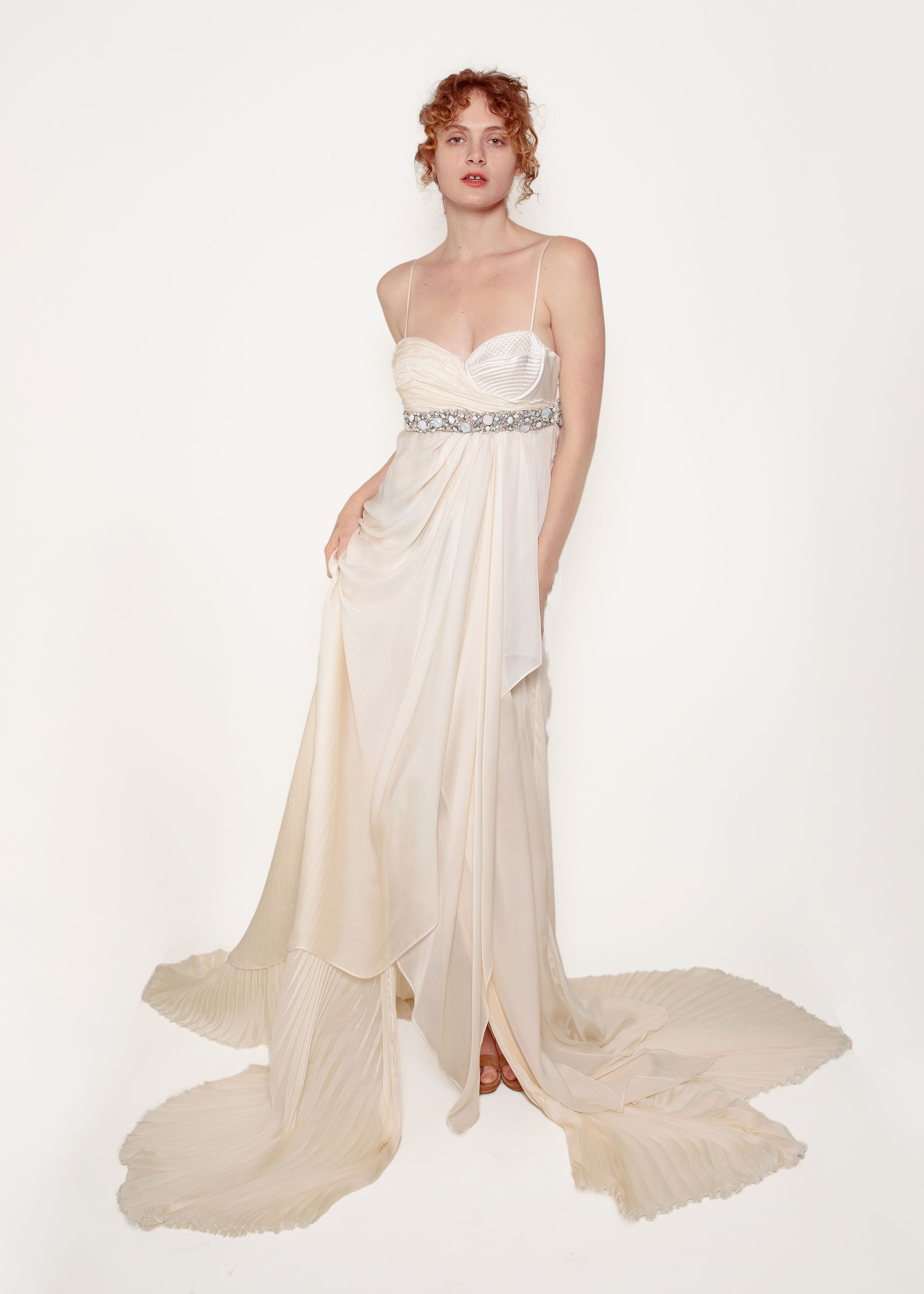 Roberto Cavalli F/W 2005 White Pleated Silk Gown