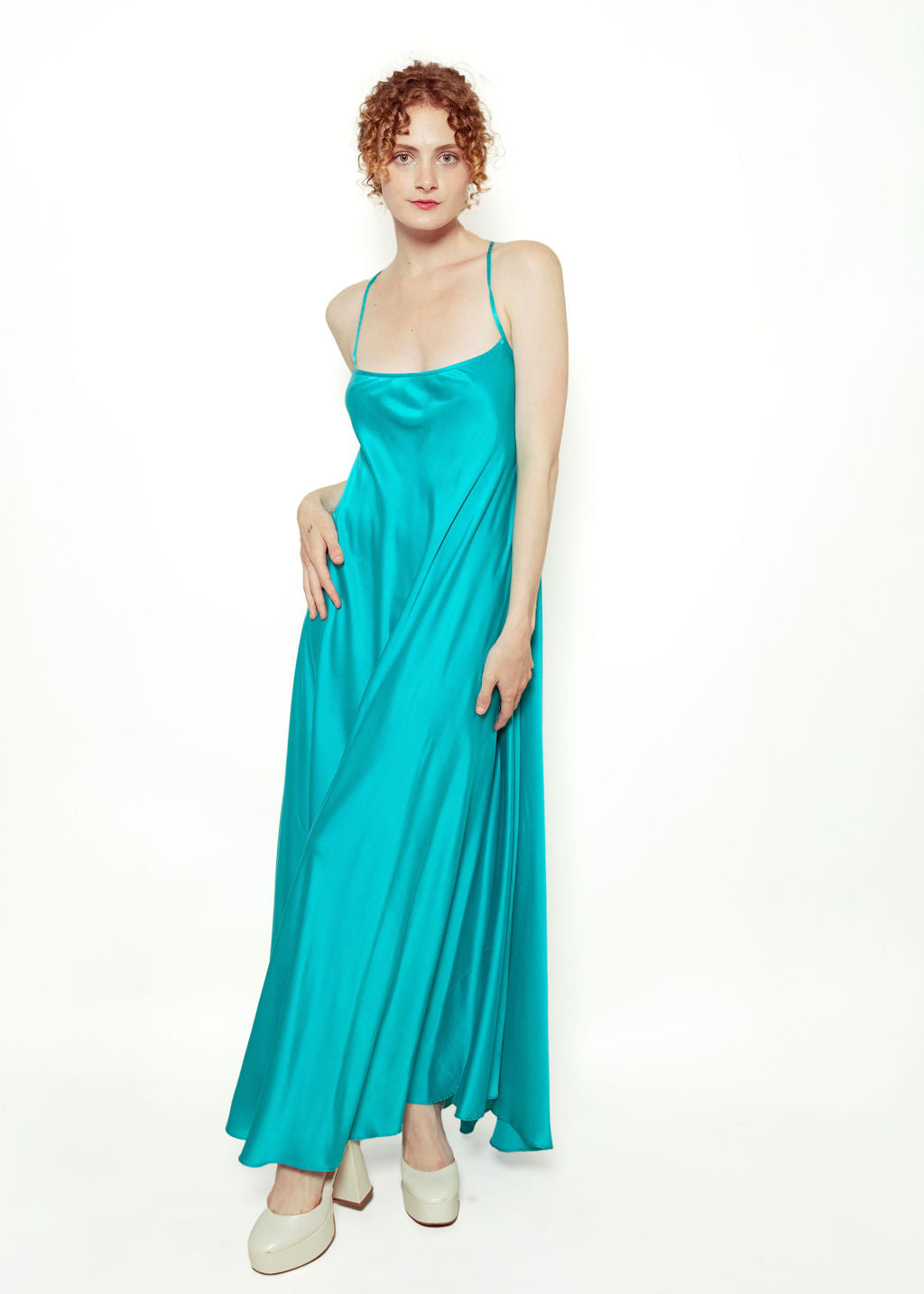 Electric Blue Cross Back Silk Slip Dress