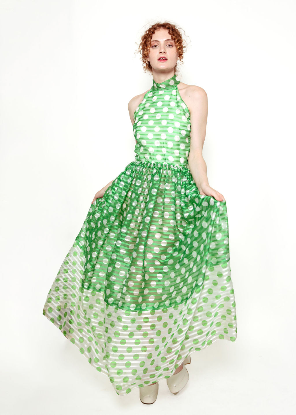 Donald Brooks Apple Green Polka Dot Dress