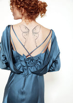 Load image into Gallery viewer, Blue Silk Gown with Back Rosettes
