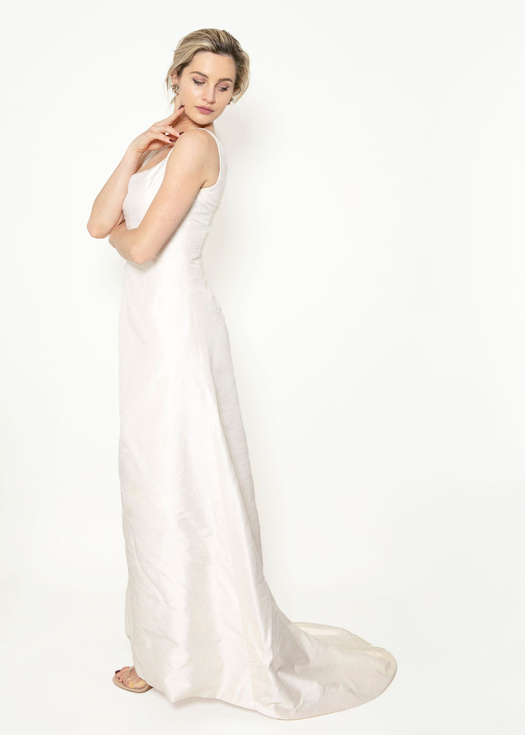 Jane Marquis 1960's Style White Gown With Train