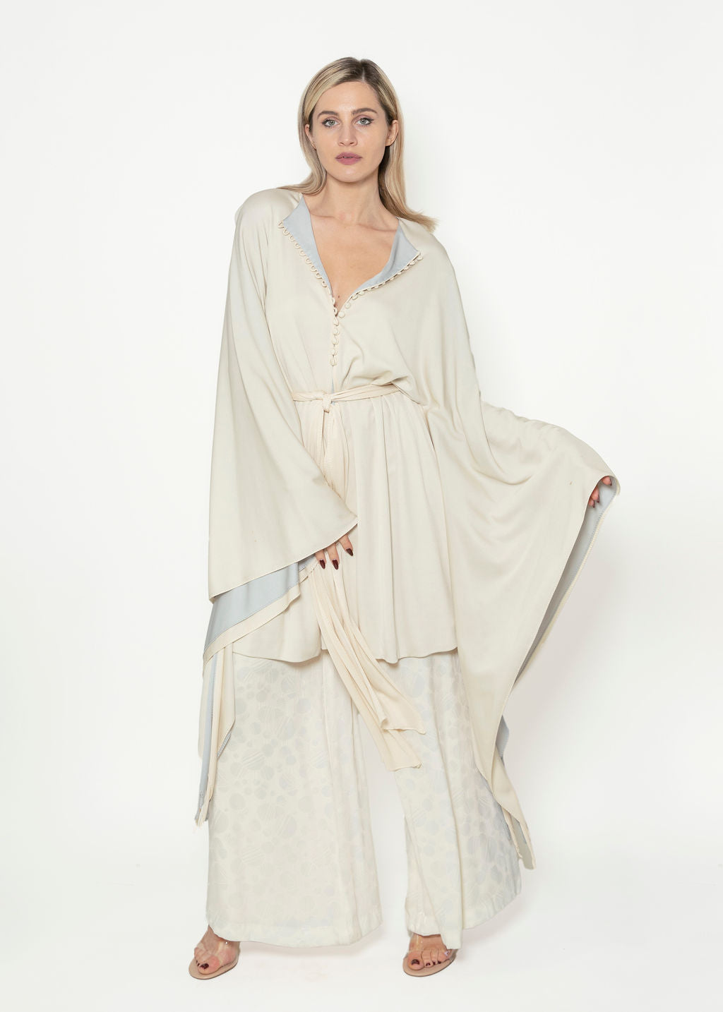 Giorgio di Sant Angelo Fall 1974 Documented Taupe Angel Sleeve Belted Dress