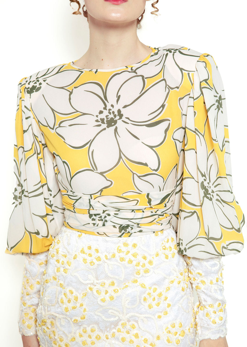 Galanos Yellow/White sequin Floral Cocktail Dress