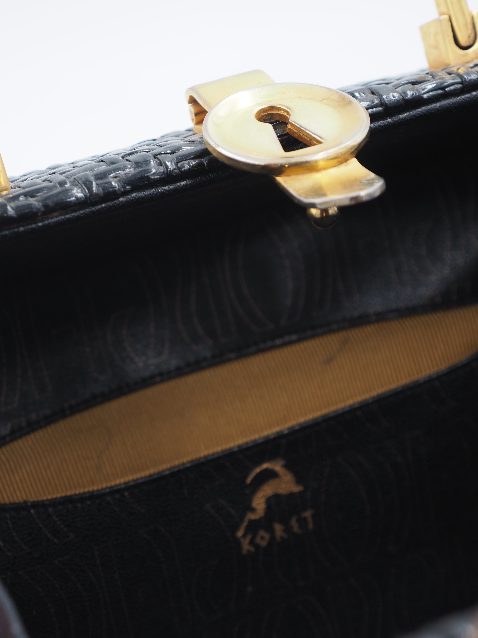 koret wicker bag with gold top handle
