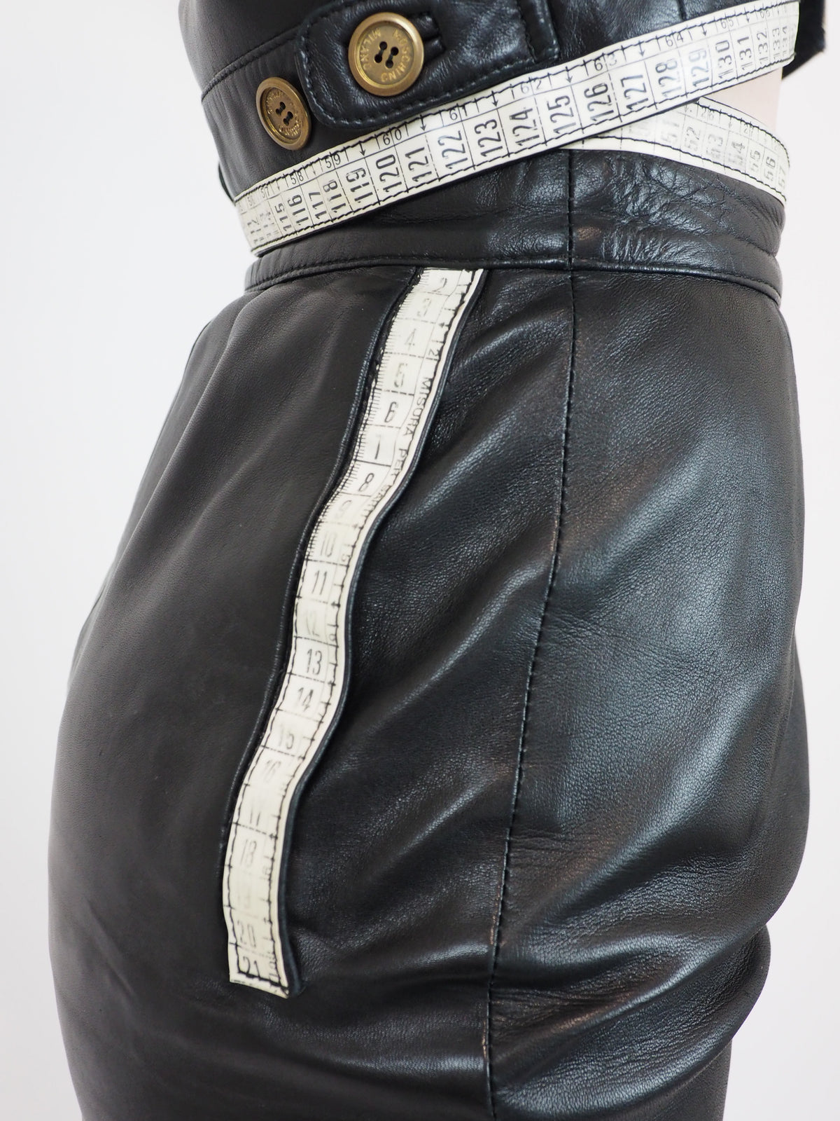 Moschino Measuring Tape/Seamstress Leather Skirt Suit