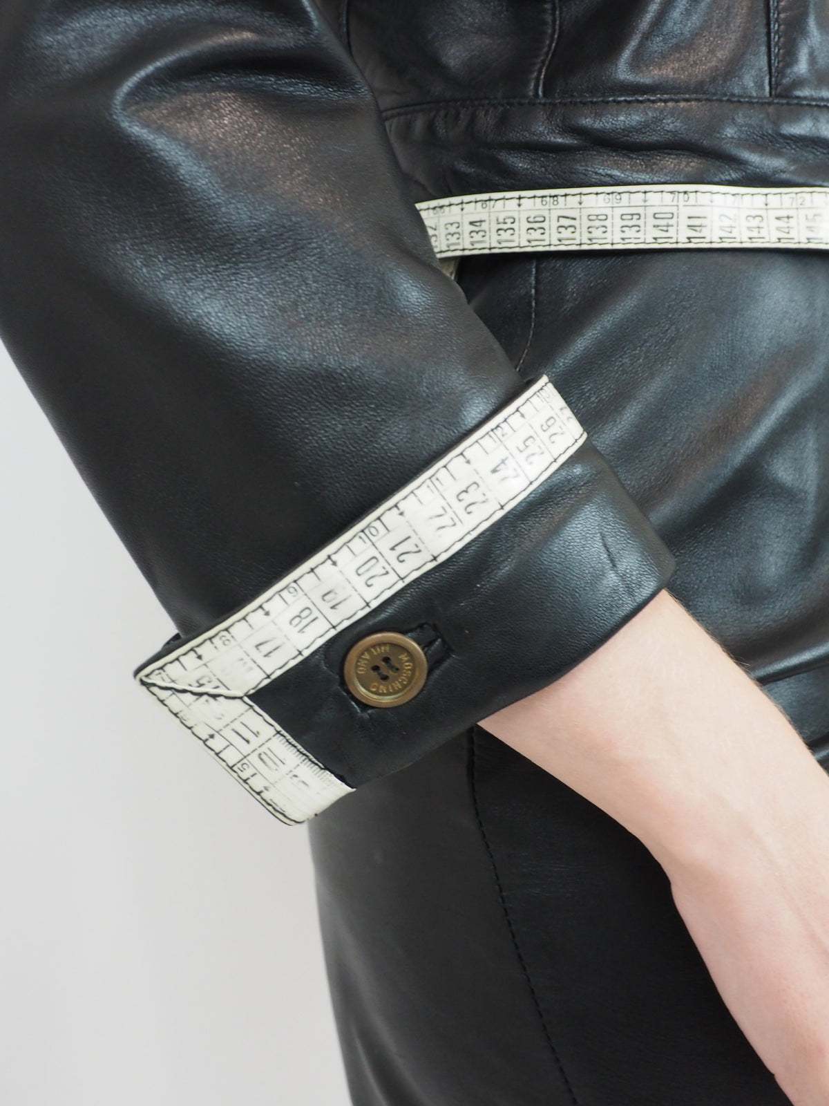 Moschino Measuring Tape/Seamstress Leather Skirt Suit