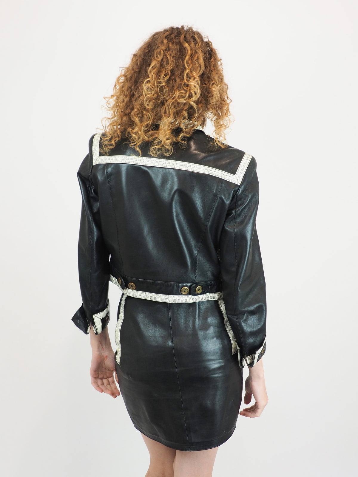 Moschino Measuring Tape/Seamstress Leather Skirt Suit