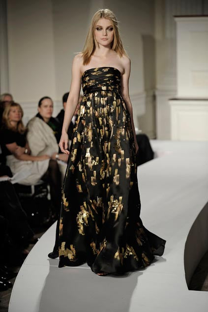 Oscar De La Renta Fall 2008 Hand Painted Black and Gold Strapless Gown