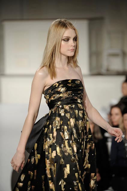 Oscar De La Renta Fall 2008 Hand Painted Black and Gold Strapless Gown