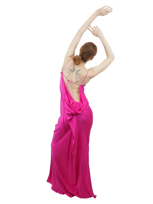Jane Booke Fuchsia Bias Cut Open Back Dress