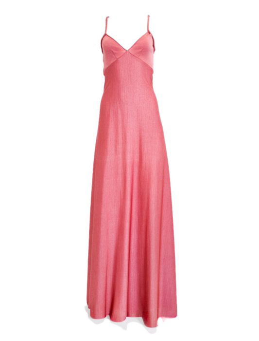 Loris Azzaro 1970's Jersey Melon Crossback Dress with Braided Trim