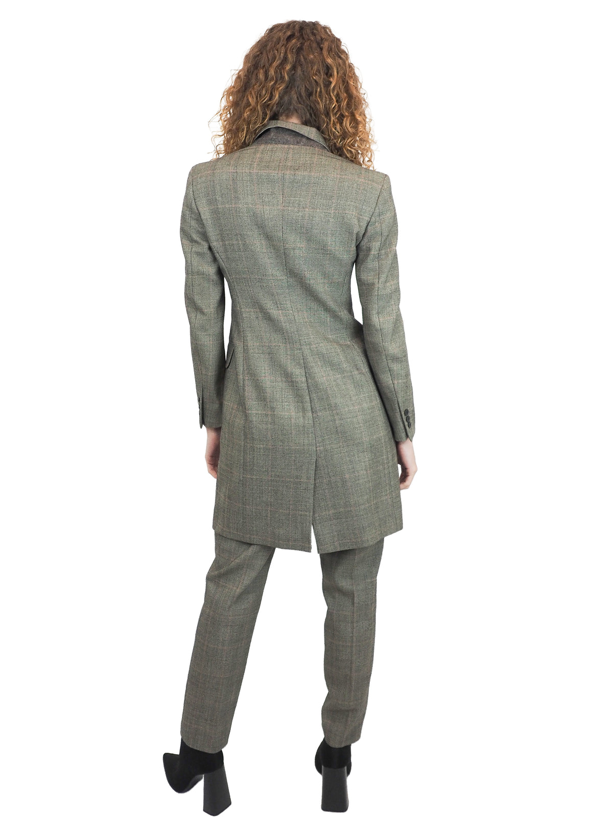 A vintage donna Karan matching gray plaid blazer and trousers suit
