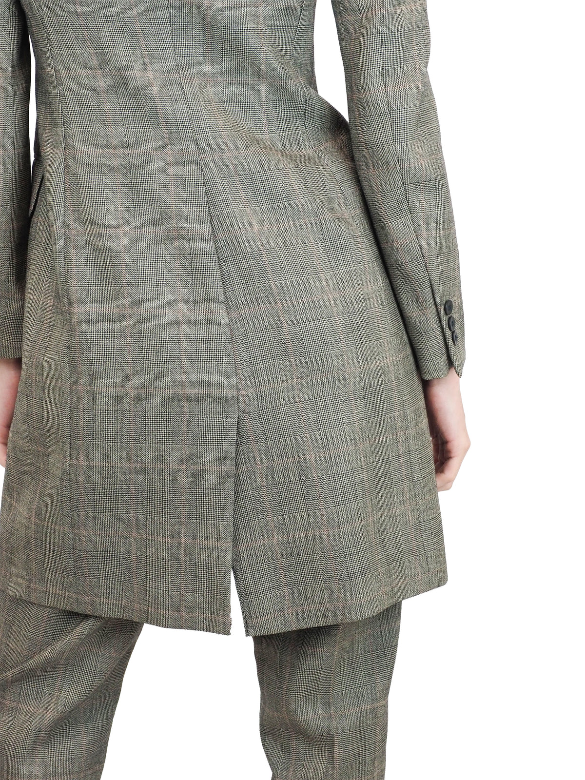 A vintage donna Karan matching gray plaid blazer and trousers suit