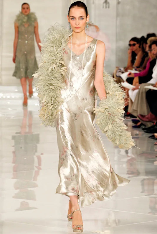 ralph lauren bias cut dress floral runway 2012