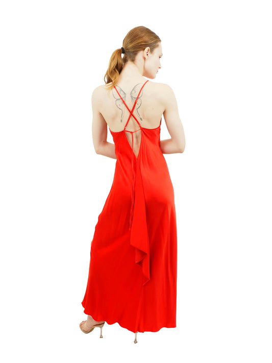 Red Silk Cross Back Slip Dress