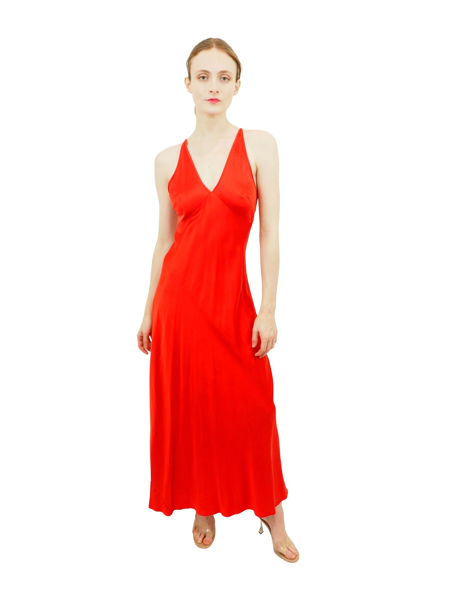 Red Silk Cross Back Slip Dress