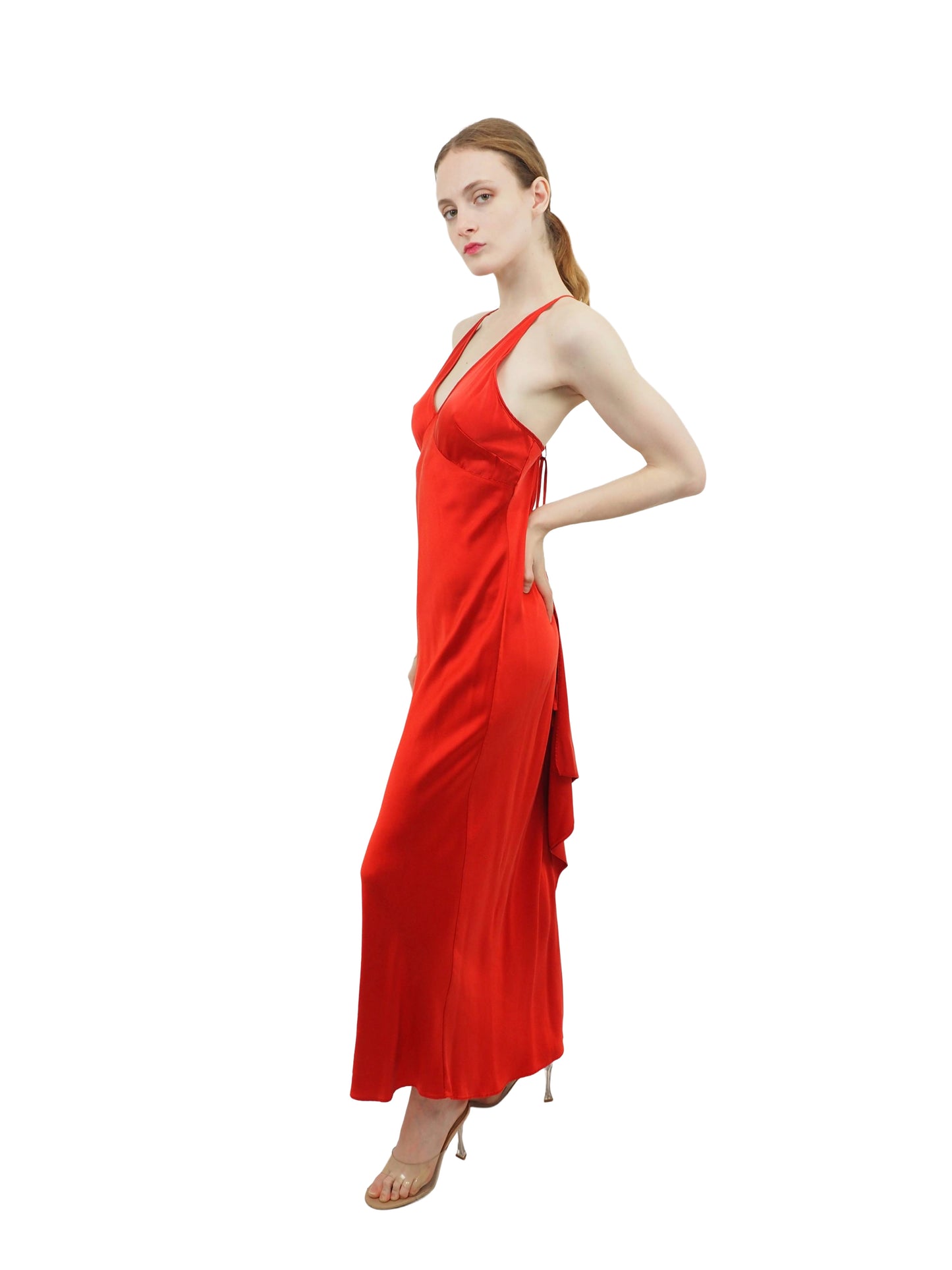 Red Silk Cross Back Slip Dress