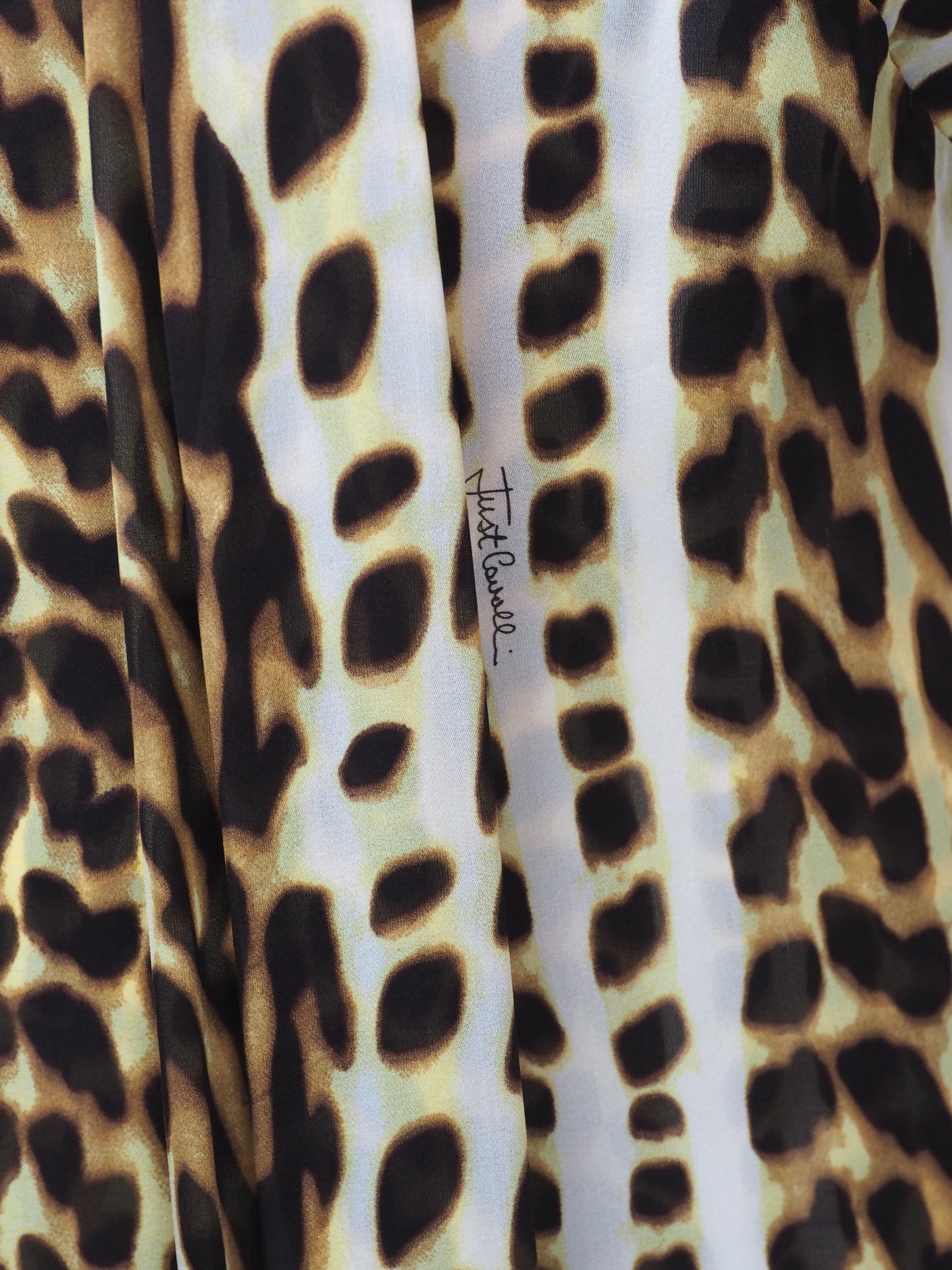 A vintage Roberto cavalli sleeveless leopard-print maxi dress with thin straps and a gathered sweetheart neckline