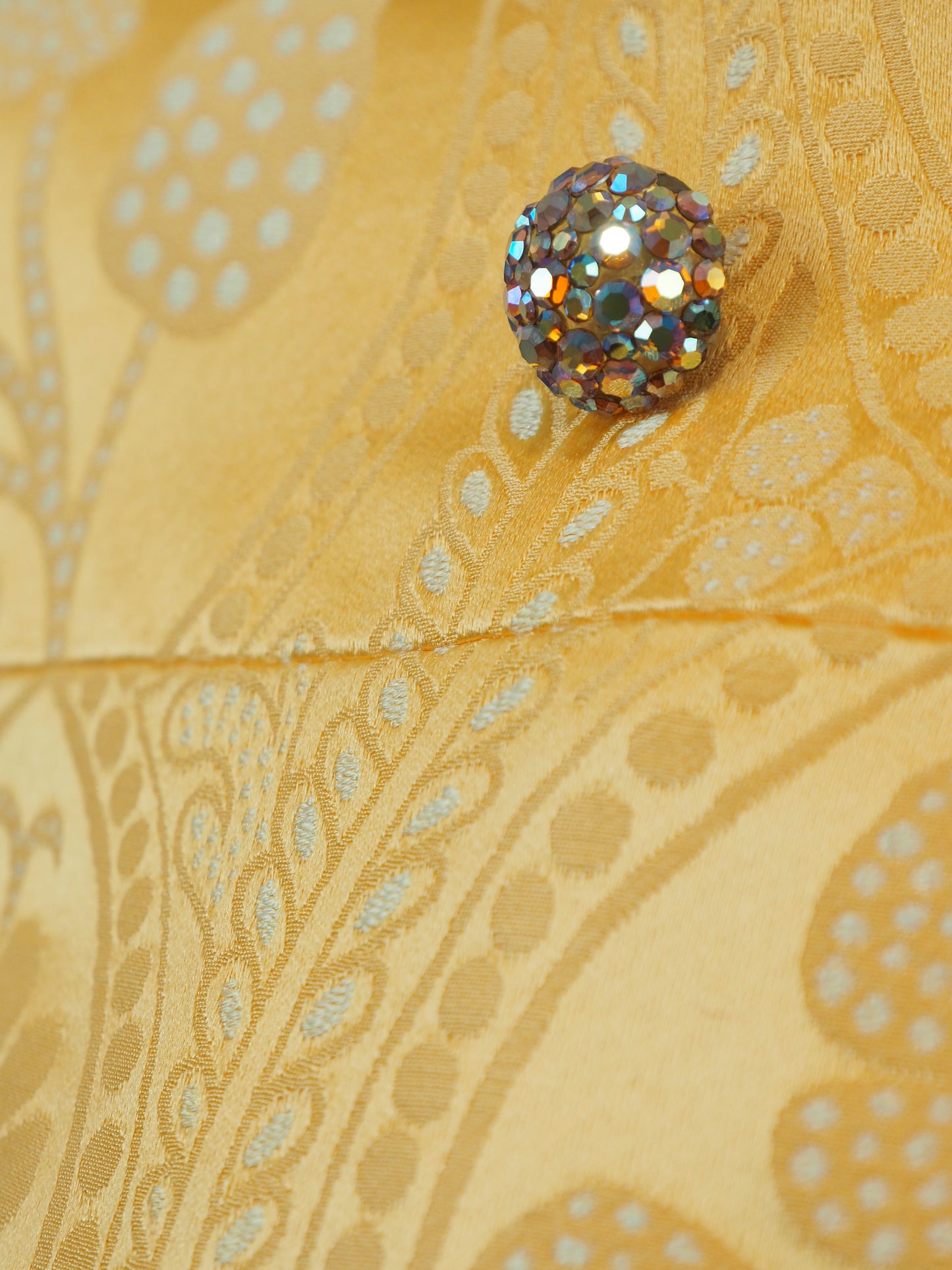 Saks Fifth Avenue 1960's  Yellow Jacquard Rhinestone Button Jacket