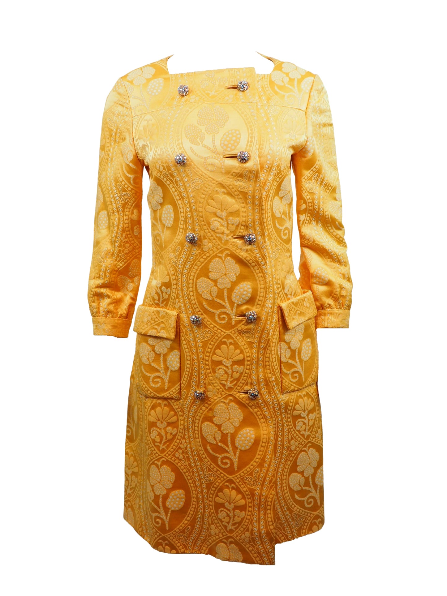Saks Fifth Avenue 1960's  Yellow Jacquard Rhinestone Button Jacket