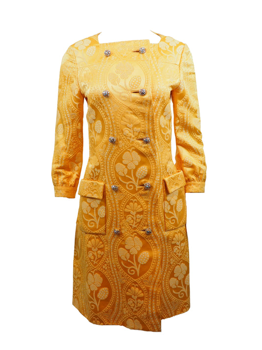 Saks Fifth Avenue 1960's  Yellow Jacquard Rhinestone Button Jacket
