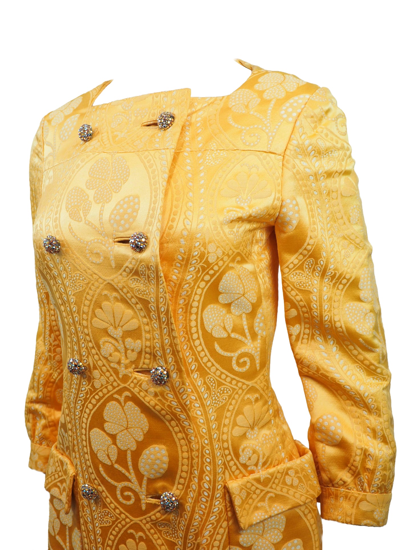 Saks Fifth Avenue 1960's  Yellow Jacquard Rhinestone Button Jacket