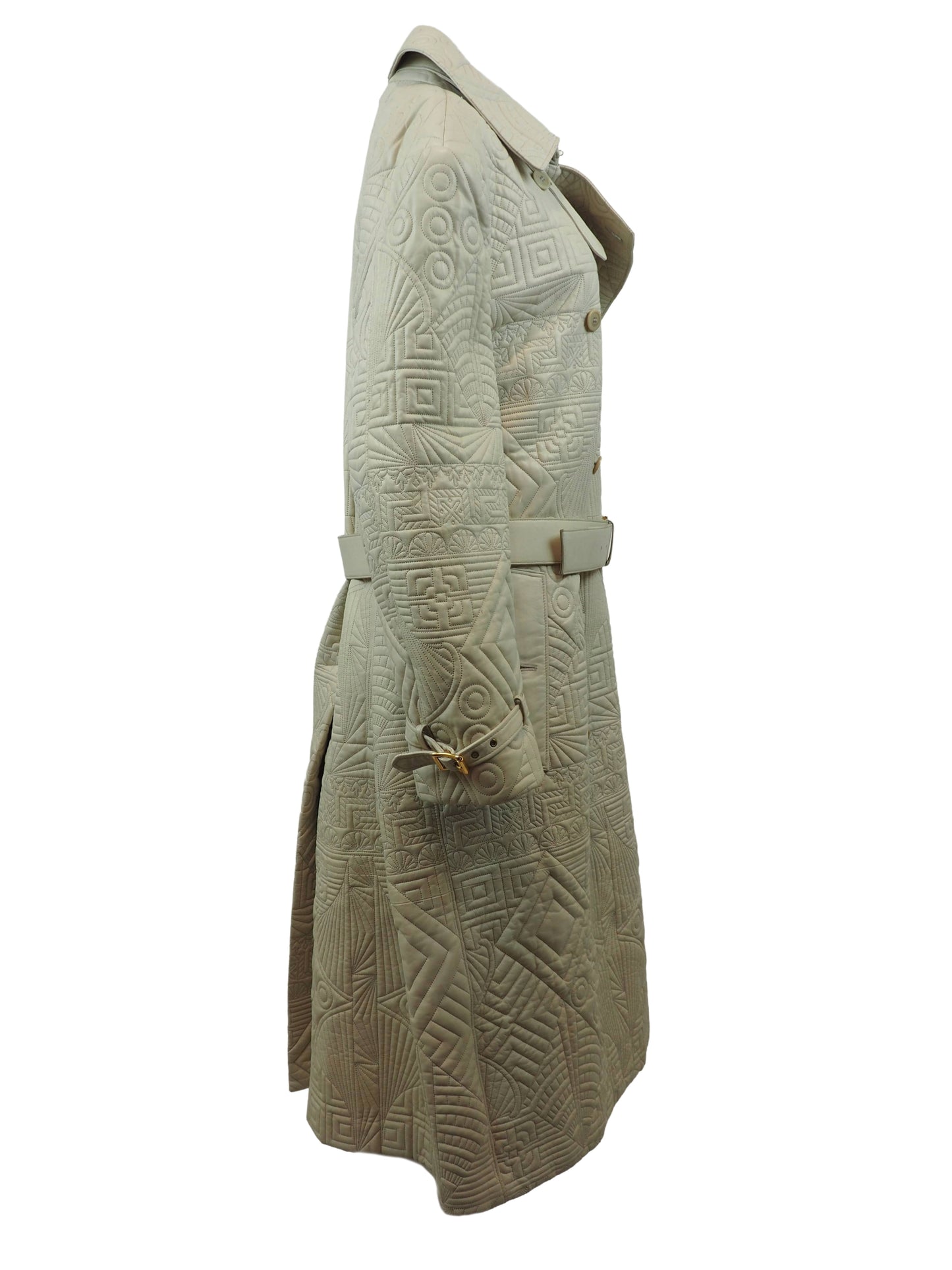 Gianni Versace F/W 2001 Mens White Quilted Leather Belted Coat