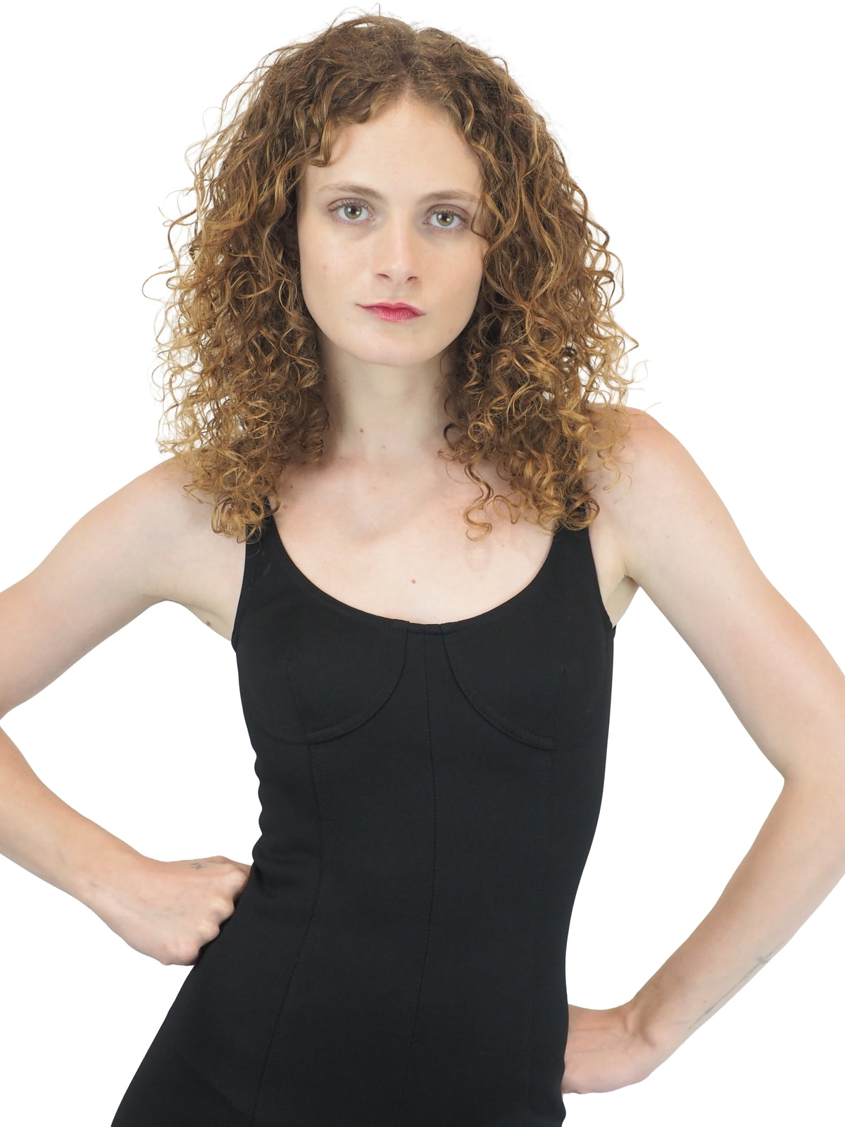 A vintage versace 90s black sleeveless bodysuit or jumpsuit 