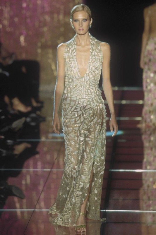 Atelier Versace Fall 1999 Haute Couture Metallic Gold Open Back Dress - The Kit Vintage