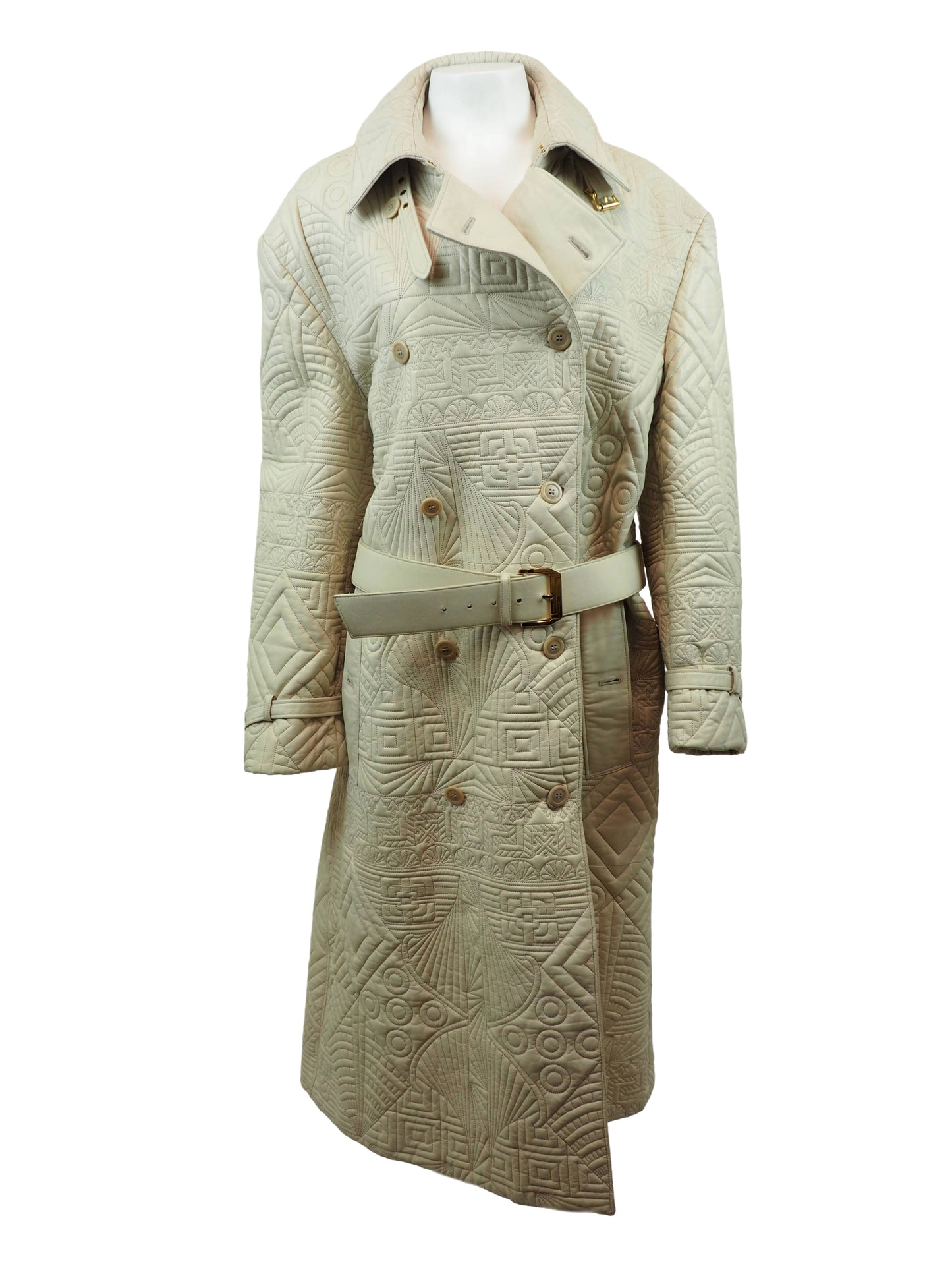 Gianni Versace F/W 2001 Mens White Quilted Leather Belted Coat