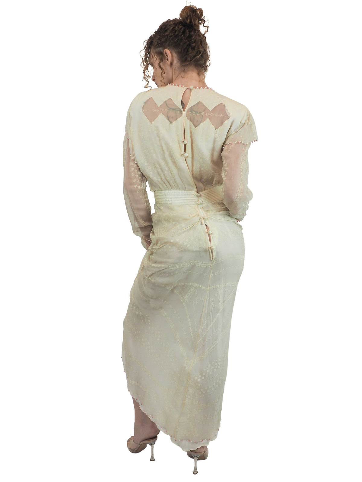Zandra Rhodes White Handpainted Gown with Pink Beading