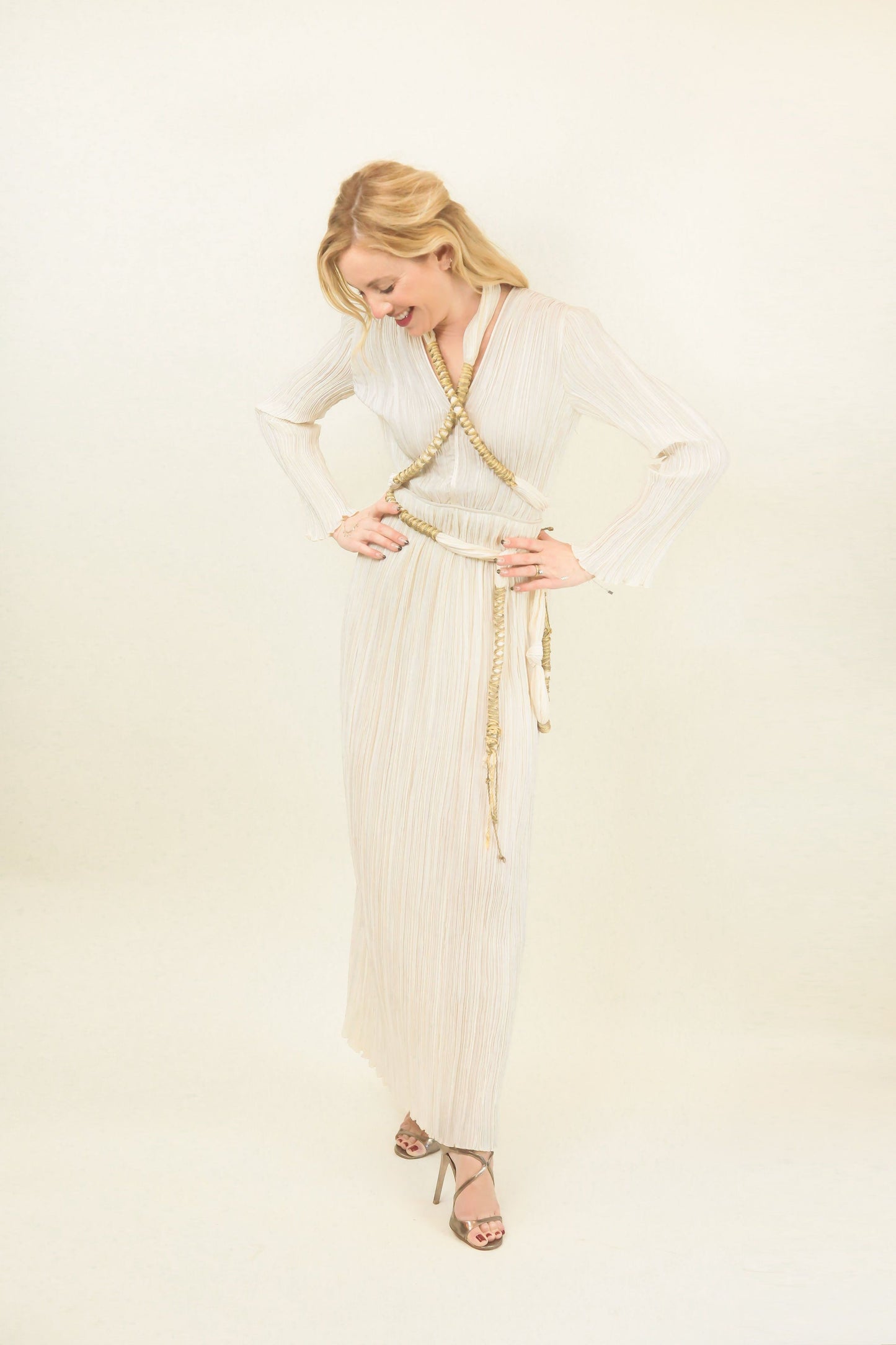 Mary McFadden Pleated Gown with Belt