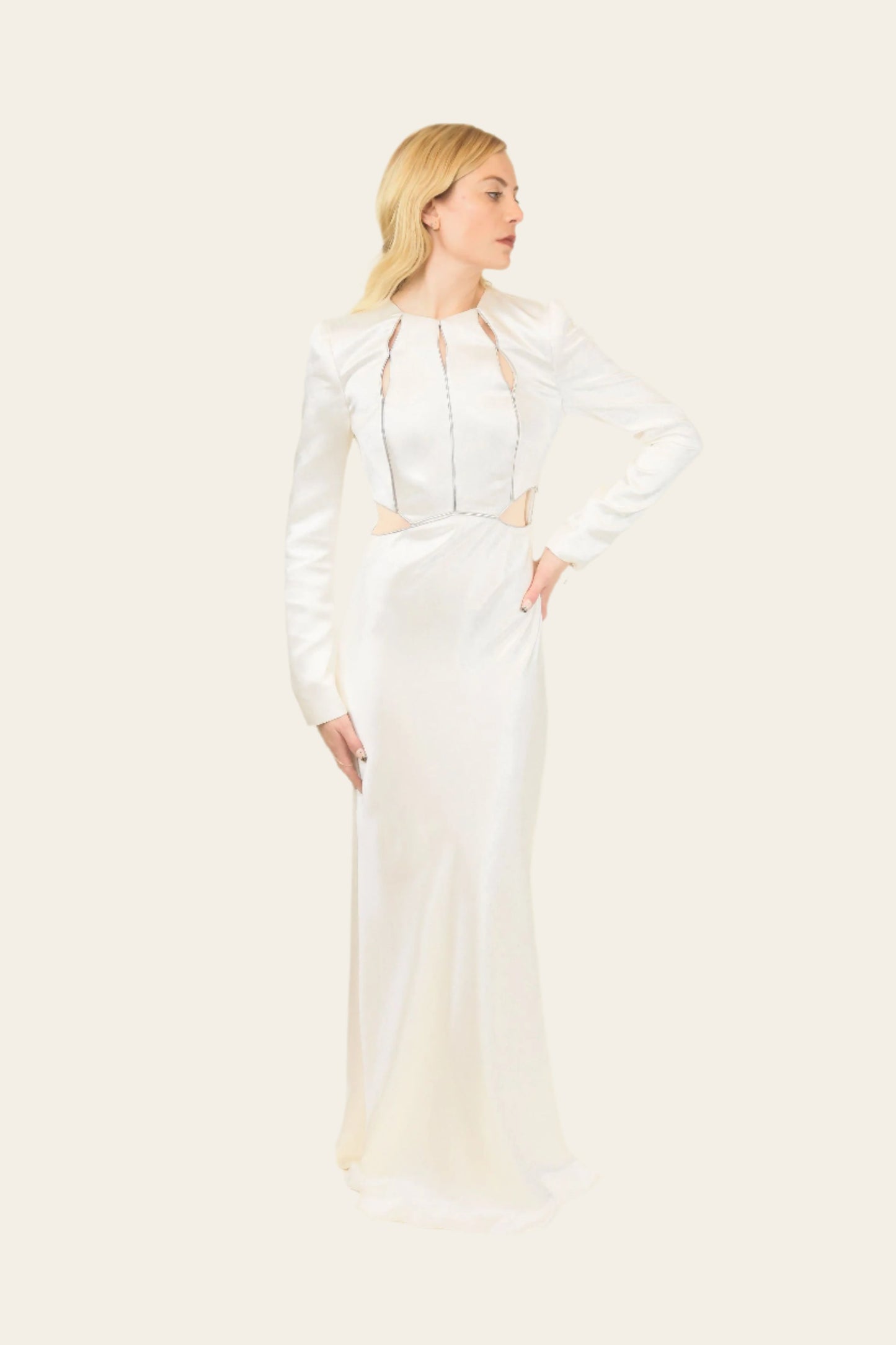 Alexander McQueen by Sara Burton Pre fall 2014 White Cut Out Dress front view