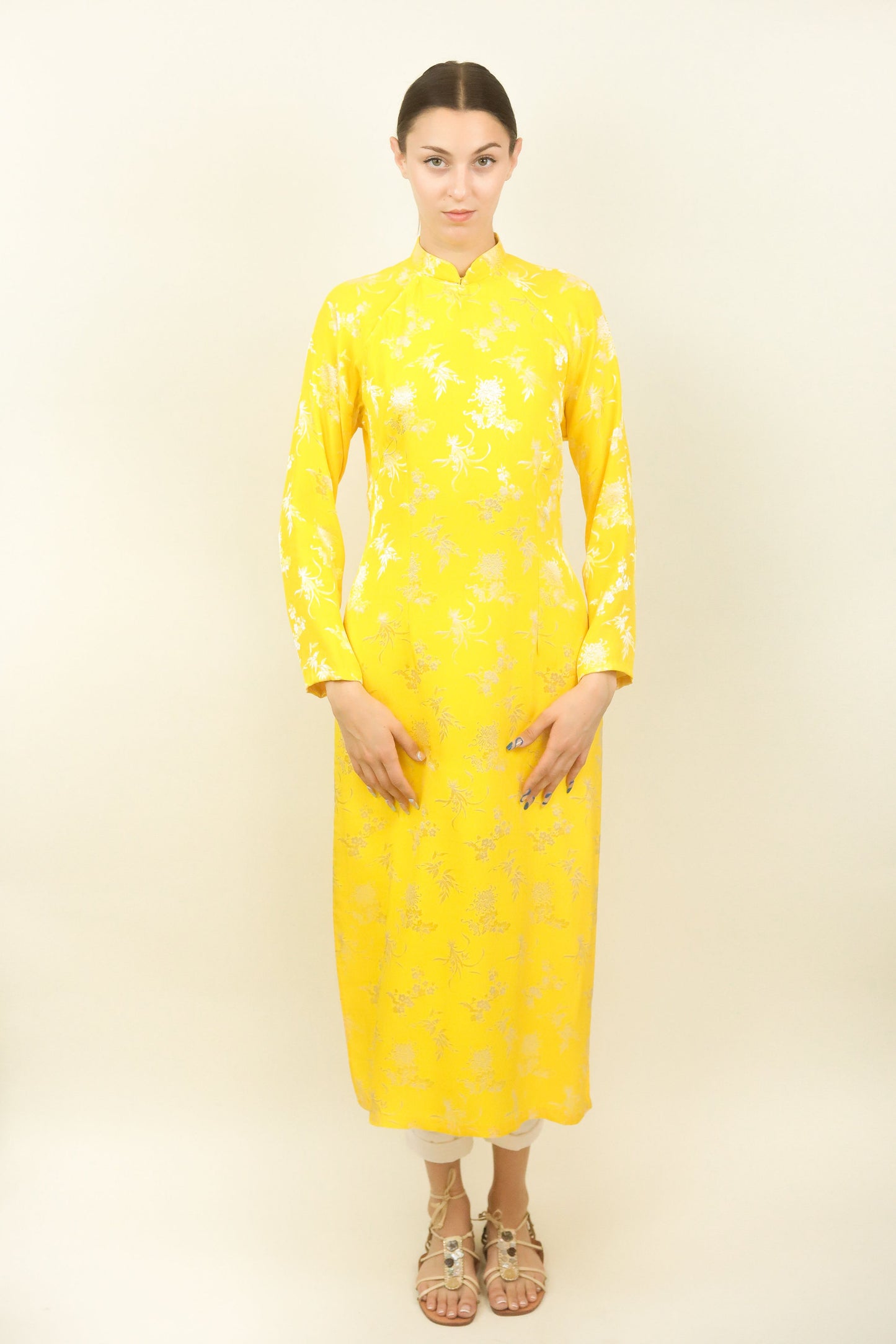 Yellow Silk Jacquard Cheongsam