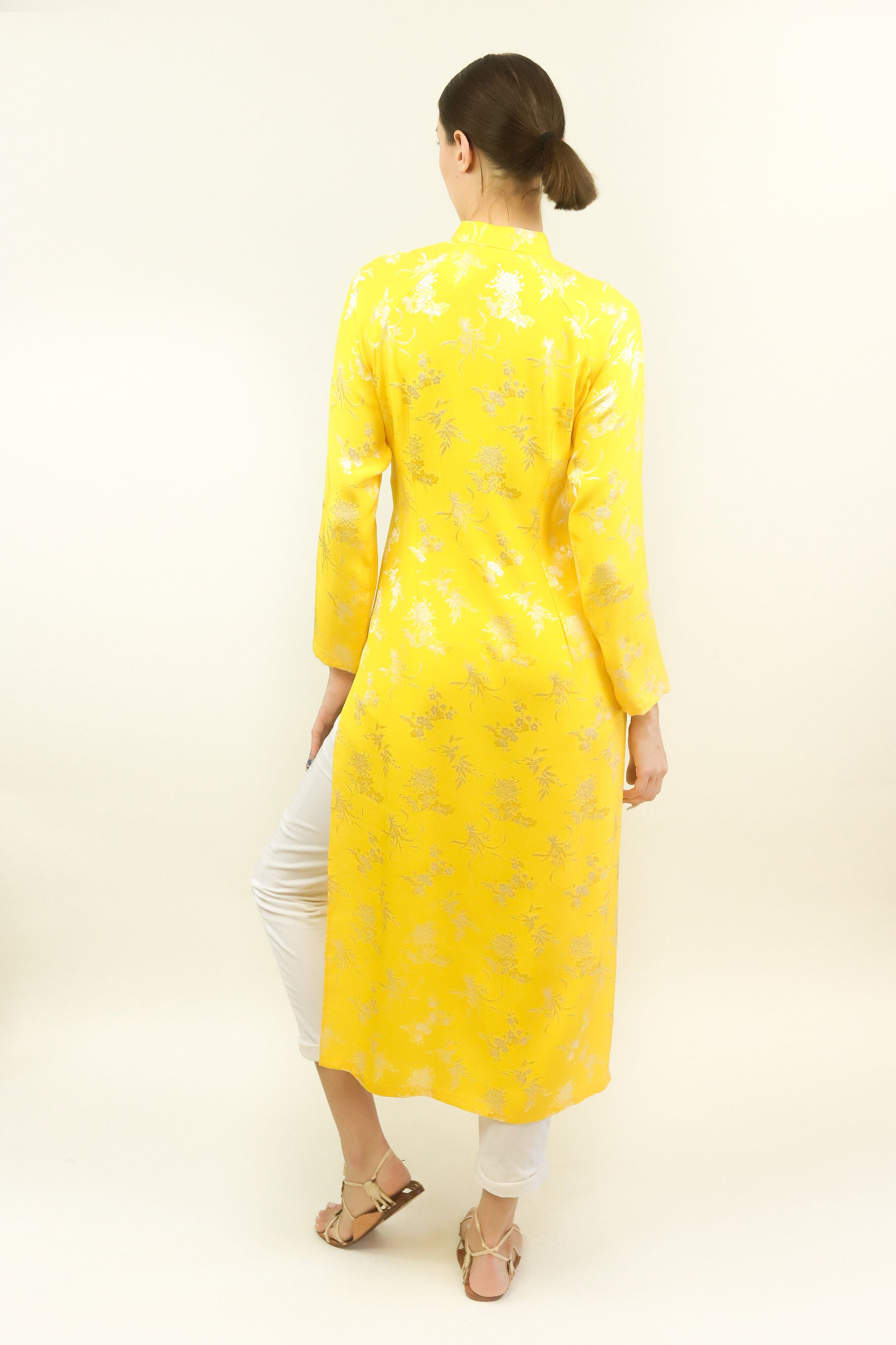 Yellow Silk Jacquard Cheongsam