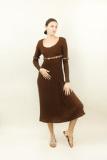 Load image into Gallery viewer, Laura Biagiotti Brown Knit Cut Out Beaded Dress
