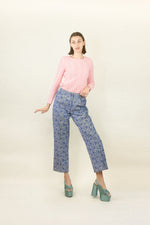 Load image into Gallery viewer, Courreges c.1970&#39;s Blue Floral Corduroy Pant
