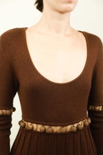 Load image into Gallery viewer, Laura Biagiotti Brown Knit Cut Out Beaded Dress
