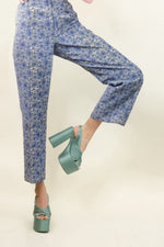 Load image into Gallery viewer, Courreges c.1970&#39;s Blue Floral Corduroy Pant
