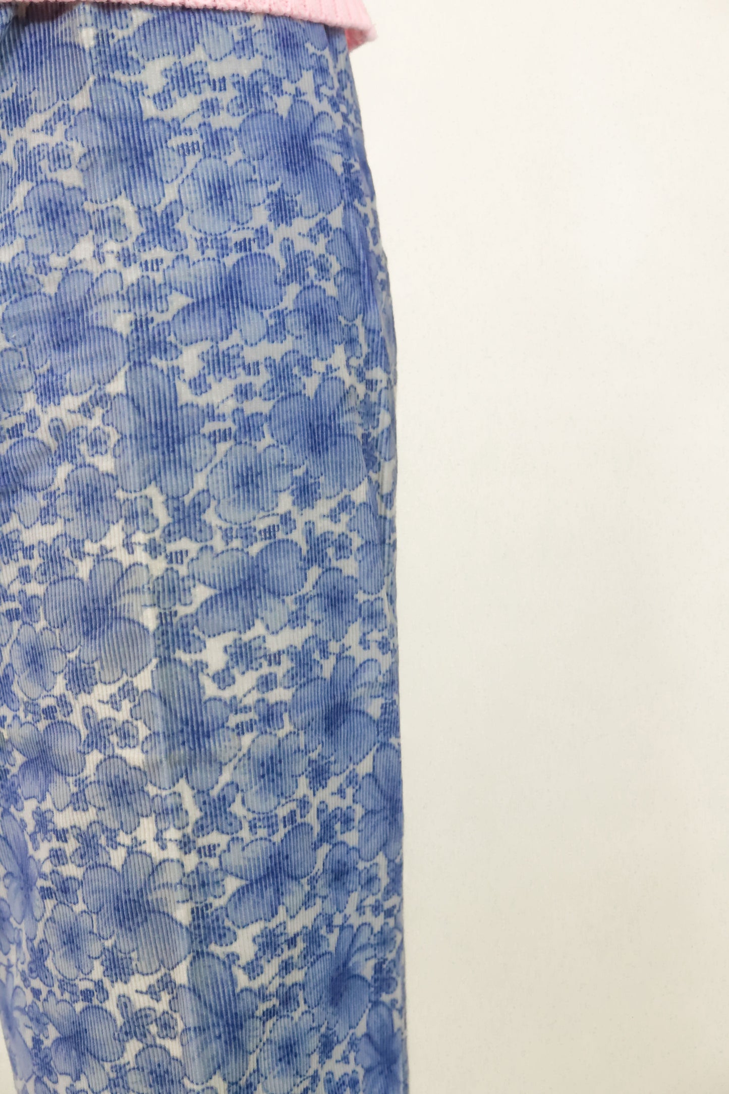 Courreges c.1970's Blue Floral Corduroy Pant