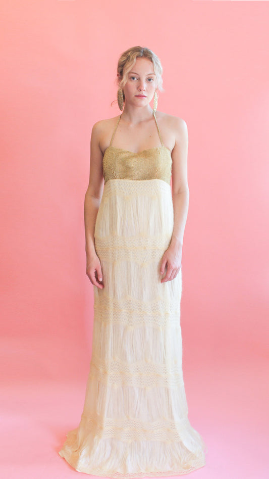 Beaded Mohair Halter Gown