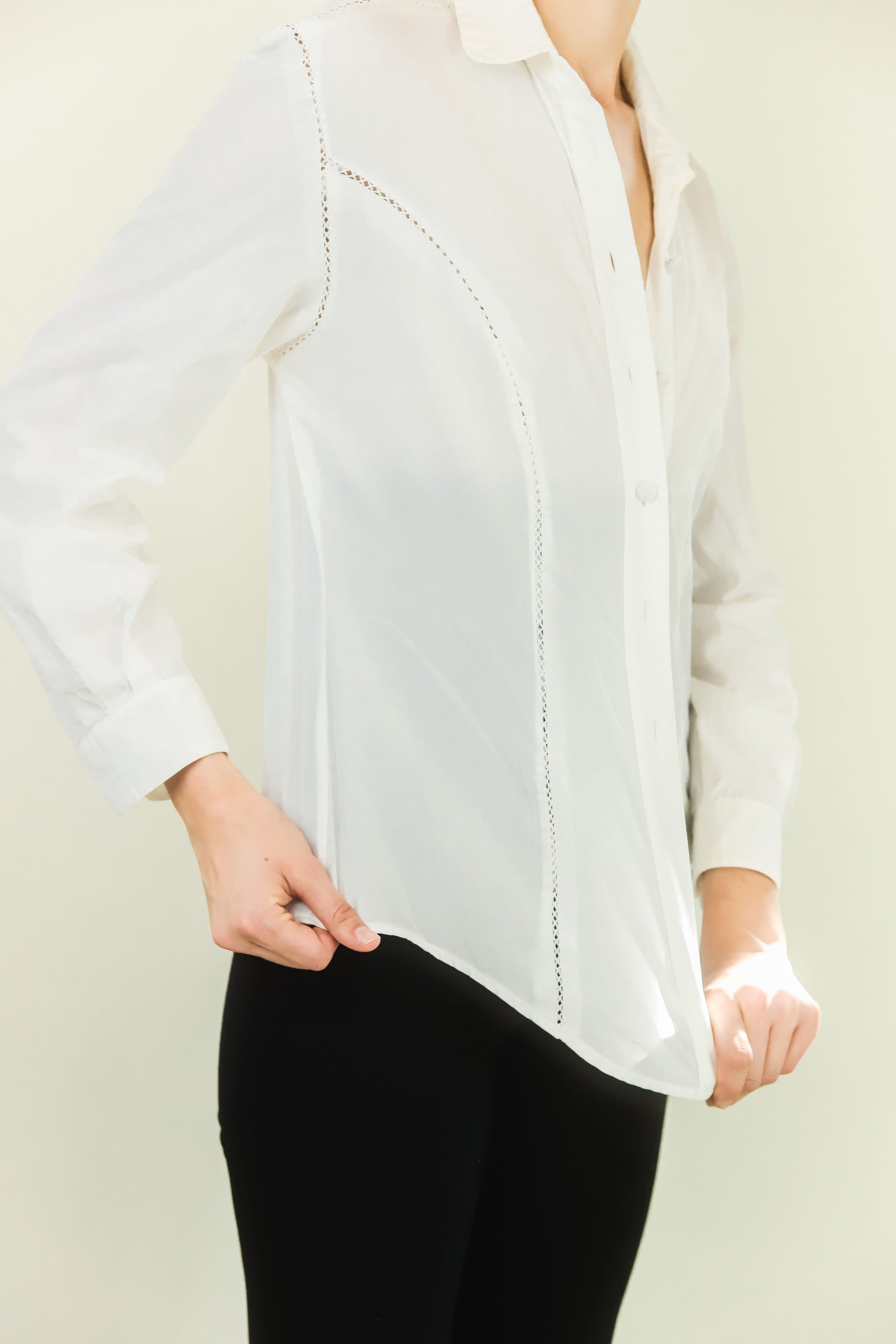 Richard Tyler Stitched Cut Out Button Front Blouse