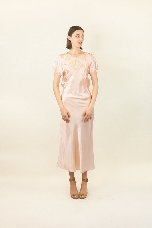 Rose Satin and Lace Slip Dress - The Kit Vintage