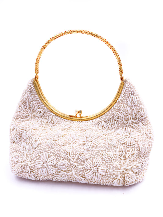 Hand Beaded White Purse - The Kit Vintage