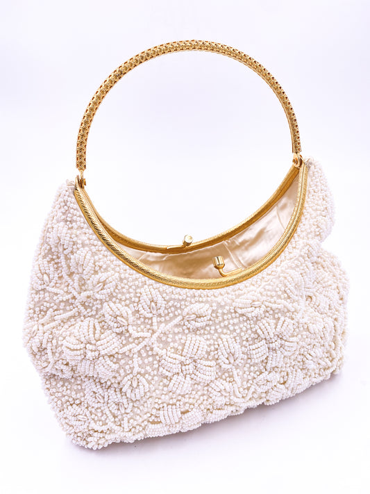 Hand Beaded White Purse - The Kit Vintage