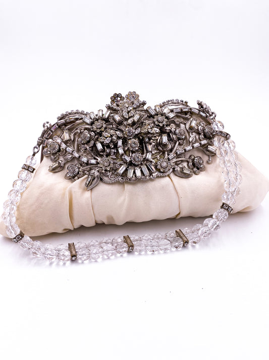 White Satin Jeweled Purse - The Kit Vintage